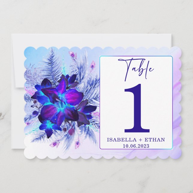 Blue Orchid  Wedding Table Number template (Front)