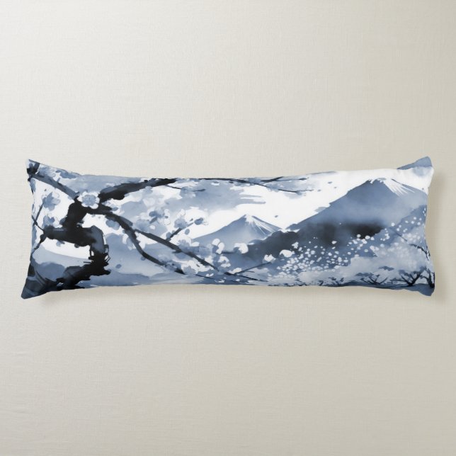 Blue Oriental Cherry Blossoms  Body Cushion (Front)