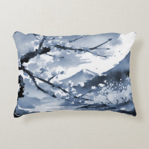 Blue Oriental Cherry Blossoms Decorative Cushion