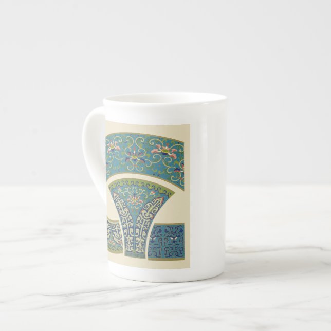 Blue Oriental Designs with Smiling Faces Bone China Mug (Front Left)