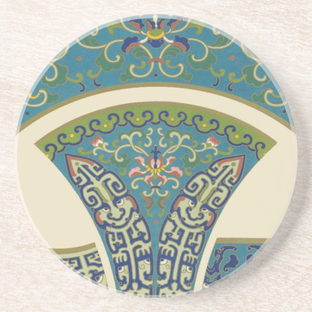 Blue Oriental Designs with Smiling Faces Coaster (Front)