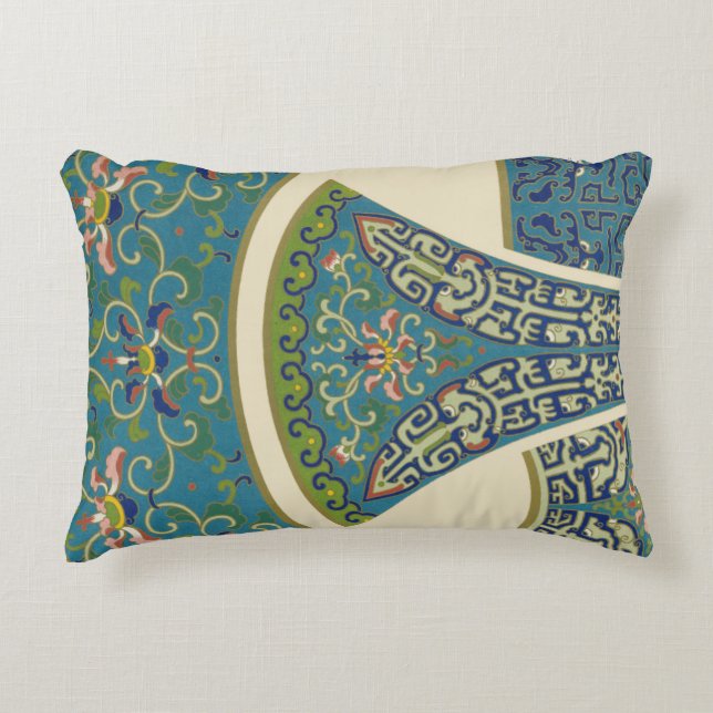 Blue Oriental Designs with Smiling Faces Decorative Cushion (Front)