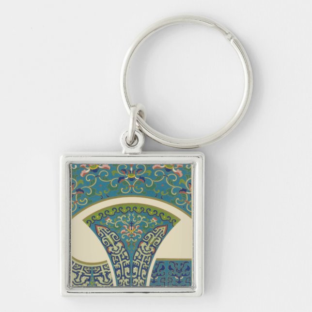 Blue Oriental Designs with Smiling Faces Key Ring (Front)