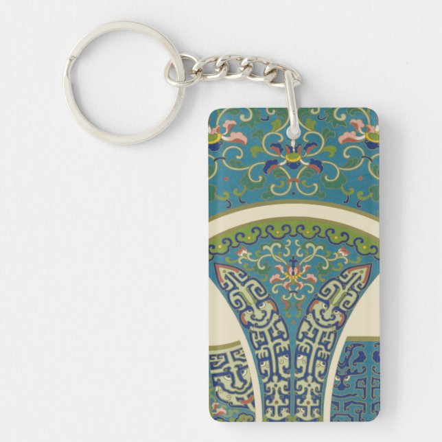 Blue Oriental Designs with Smiling Faces Key Ring (Front)