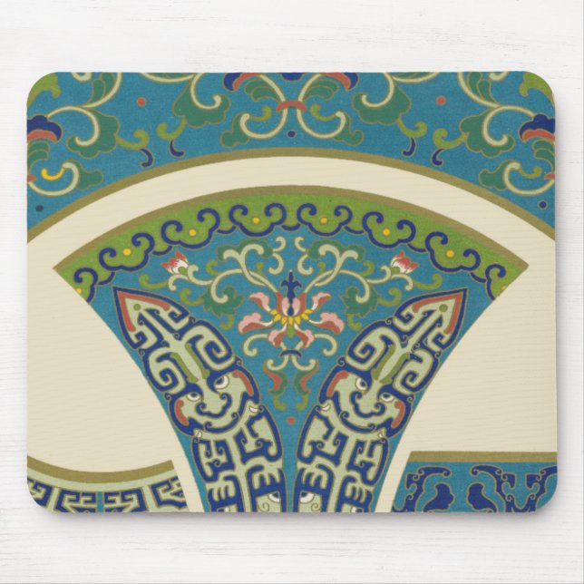 Blue Oriental Designs with Smiling Faces Mouse Mat (Front)