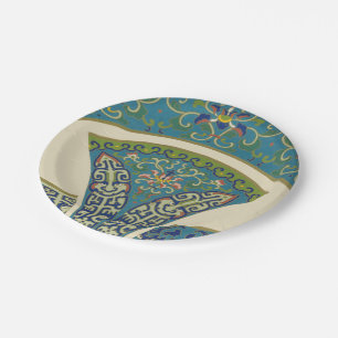 Blue Oriental Designs with Smiling Faces Paper Plate