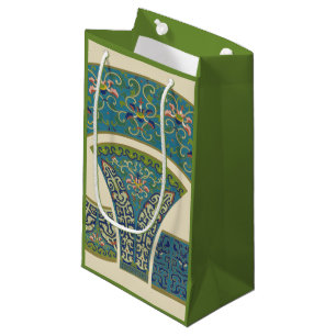 Blue Oriental Designs with Smiling Faces Small Gift Bag