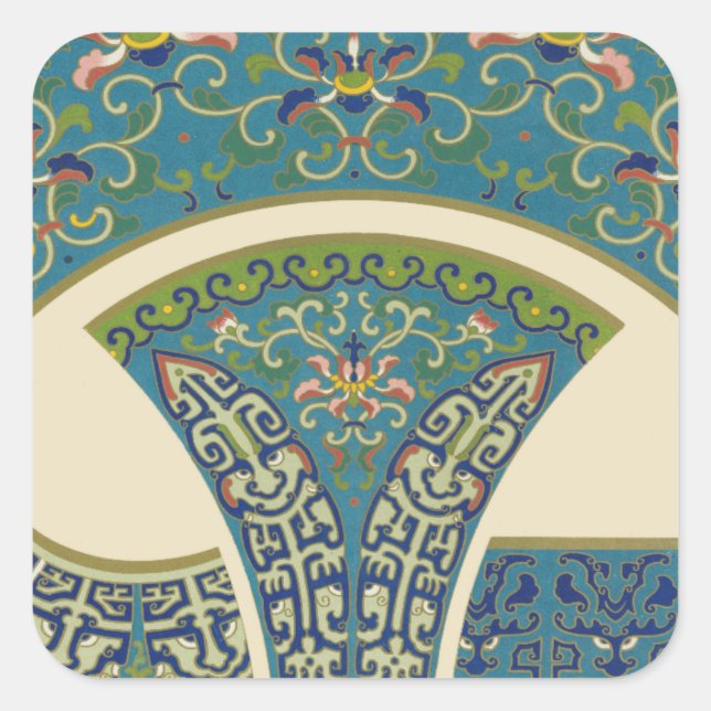 Blue Oriental Designs with Smiling Faces Square Sticker (Front)