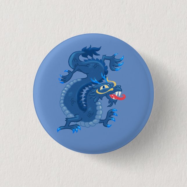 Blue Oriental Dragon 3 Cm Round Badge (Front)