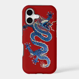 Blue oriental dragon antique Chinese embroidery
