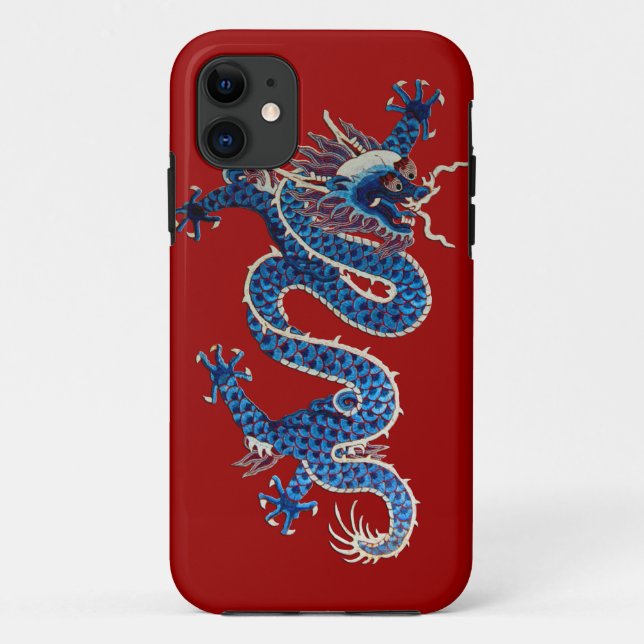 Blue oriental dragon antique Chinese embroidery Case-Mate iPhone Case (Back)