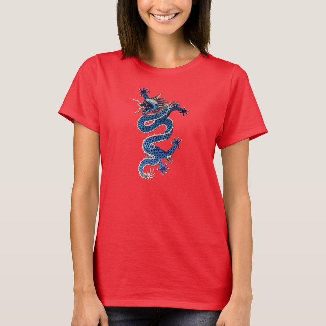 Blue oriental dragon antique Chinese embroidery T-Shirt (Front)