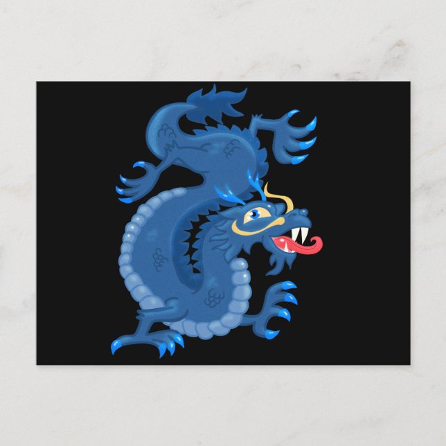 Blue Oriental Dragon Postcard (Front)