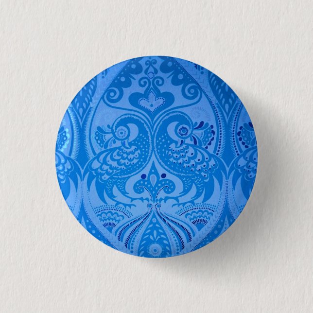 Blue Oriental Peacock Birds 3 Cm Round Badge (Front)