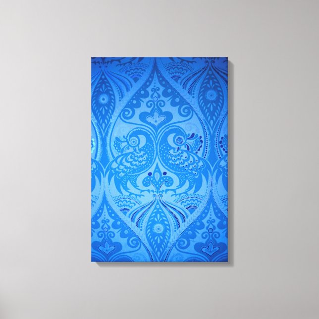 Blue Oriental Peacock Birds Canvas Print (Front)