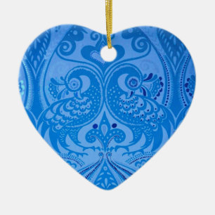 Blue Oriental Peacock Birds Ceramic Tree Decoration