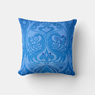 Blue Oriental Peacock Birds Cushion