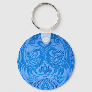 Blue Oriental Peacock Birds Key Ring