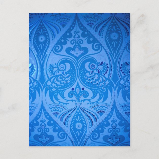 Blue Oriental Peacock Birds Postcard (Front)