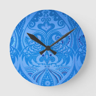 Blue Oriental Peacock Birds Round Clock