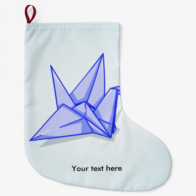 Blue origami crane large christmas stocking (Front)