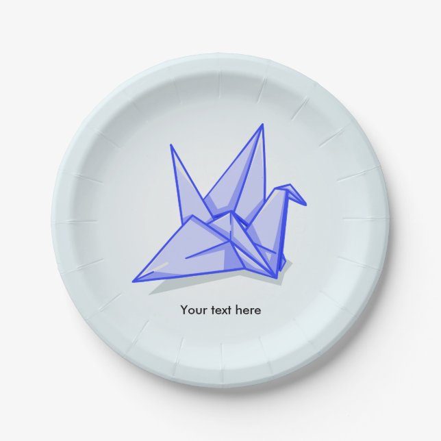 Blue origami crane paper plate (Front)