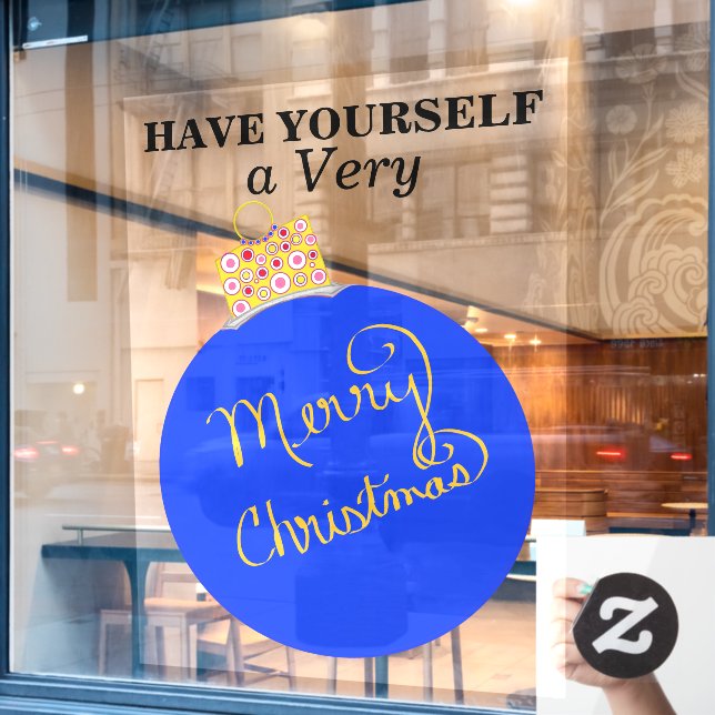 Blue Ornament Ball Merry Christmas Window Cling (Cafe Window)