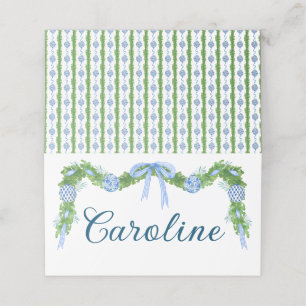 Blue Ornament Garland Christmas Place Card