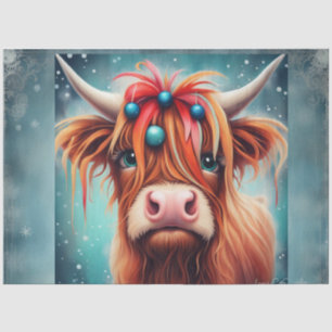 Blue Ornament Highland Cow Decoupage Paper 