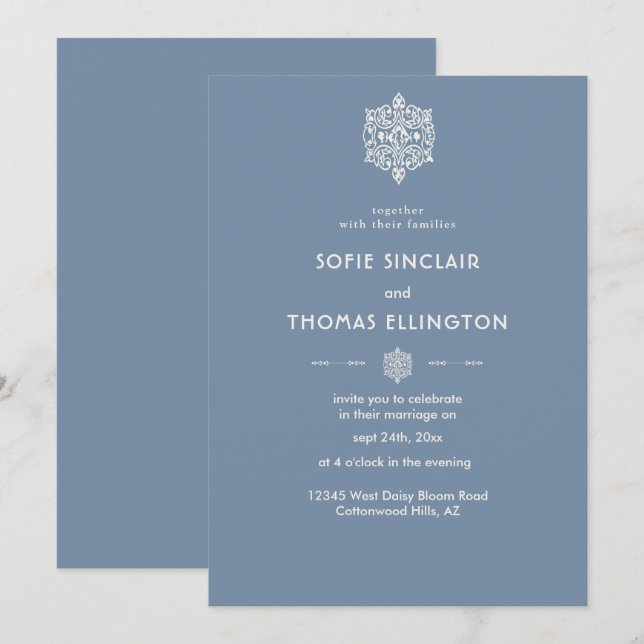 Blue Ornament Wedding Invitation (Front/Back)