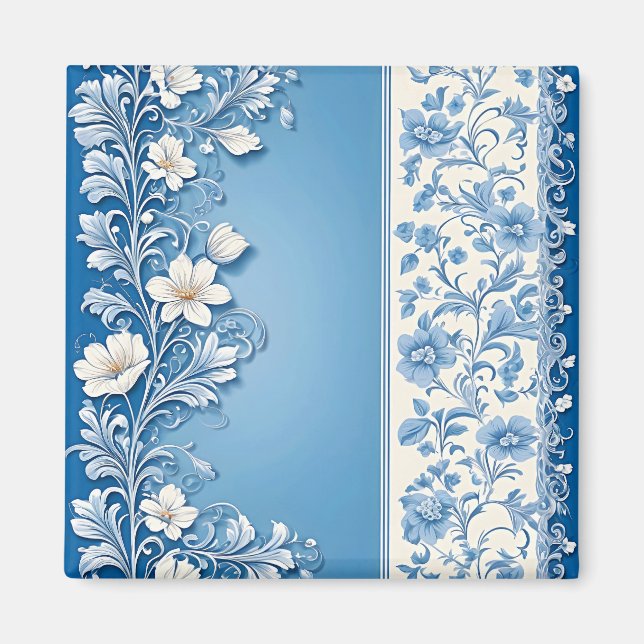 Blue Ornamental floral pattern Magnet (Front)
