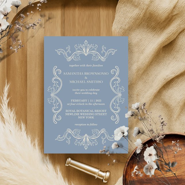 Blue Ornamental Frame Customisable Photo Backdrop Invitation (Creator Uploaded)