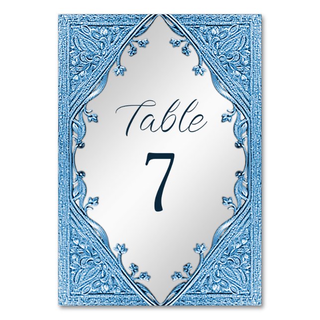 Blue Ornamental Frame Table Number (Front)