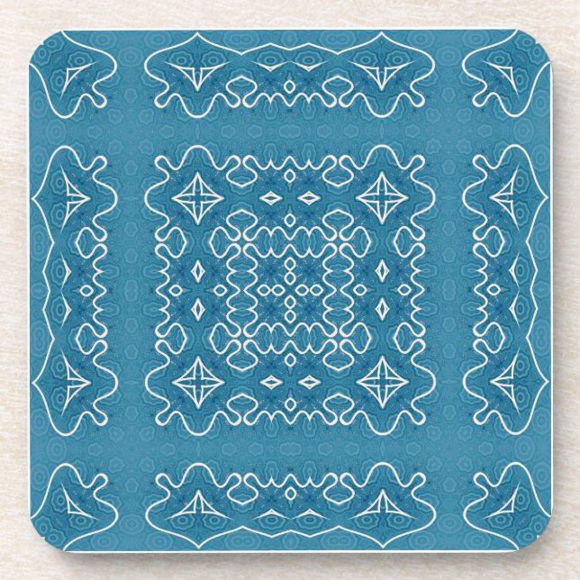 Blue Ornamental Tile Pattern – Intricate Geometric Coaster (Front)