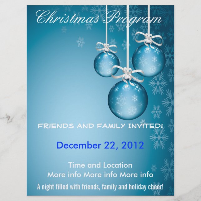 Blue Ornaments and Snowflakes Program Flyer (Front)