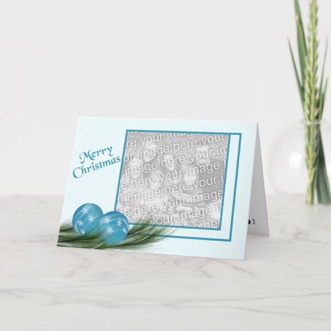 Blue Ornaments Christmas Card (Front)