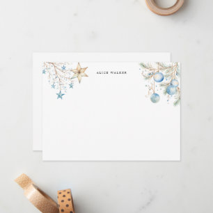 Blue Ornaments Holiday Monogram Note Card