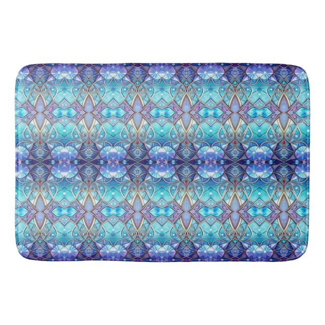 Blue Ornate Bath Mat (Front)
