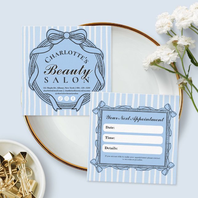 Blue Ornate Bow Frame Appointment Reminder Card (Blue Ornate Bow Frame Appointment Reminder Card)