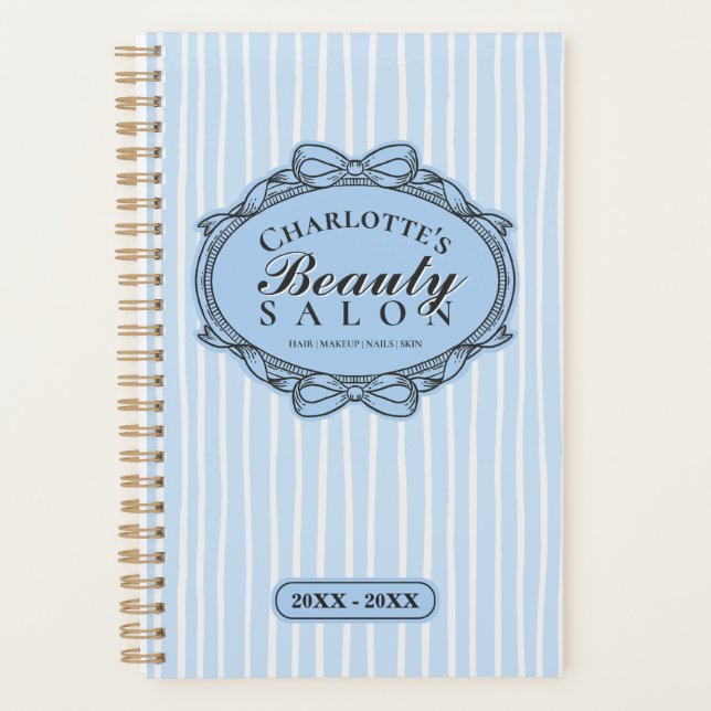 Blue Ornate Bow Frame Beauty Salon Appointment Planner (Front)