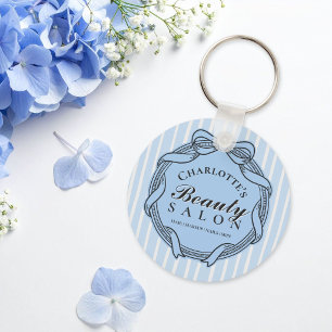 Blue Ornate Bow Frame Beauty Salon Keychain