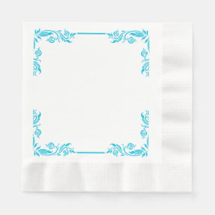 Blue Ornate Filigree Corner Border Paper Napkins