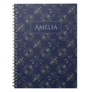 Blue Ornate Firework Pattern Personalised Elegant Notebook