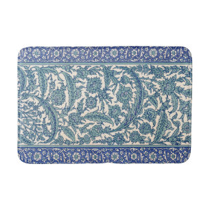 Blue Ornate Floral Arabic Pattern Bath Mat