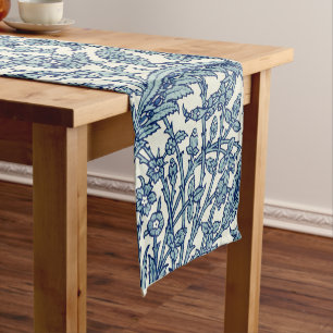 Blue Ornate Floral Arabic Pattern Short Table Runner