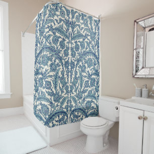 Blue Ornate Floral Arabic Pattern Shower Curtain