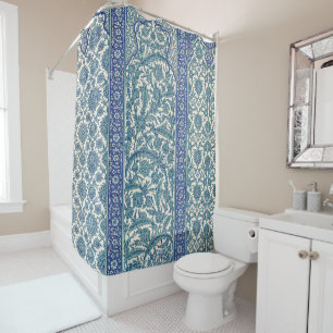 Blue Ornate Floral Arabic Pattern Shower Curtain