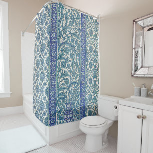 Blue Ornate Floral Arabic Pattern Shower Curtain