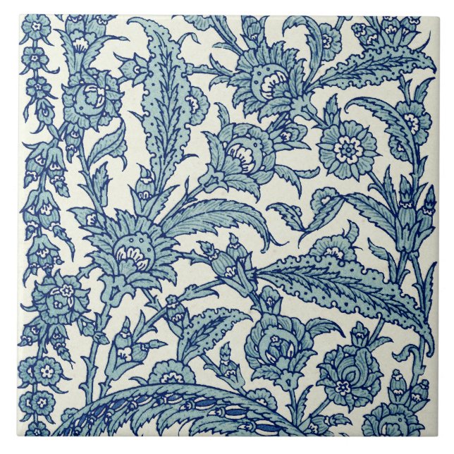 Blue Ornate Floral Arabic Pattern Tile (Front)