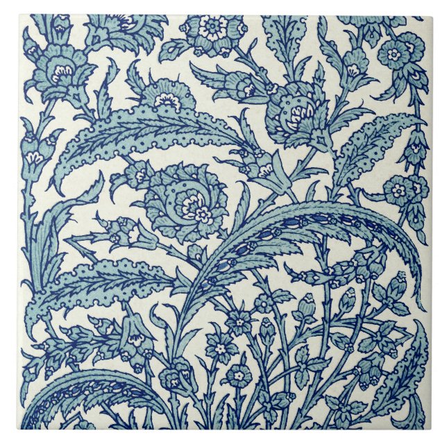 Blue Ornate Floral Arabic Pattern Tile (Front)